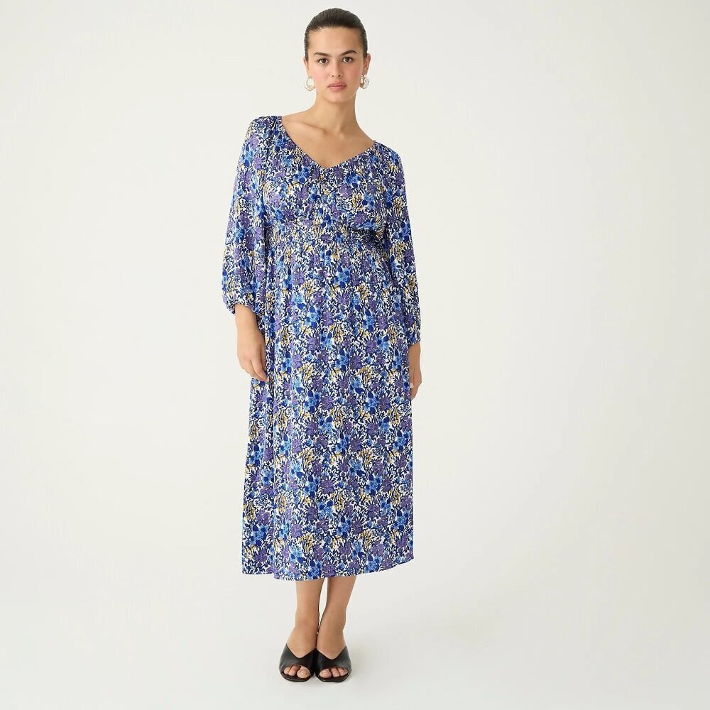 J.Crew V-neck Long Sleevel Floral Print Midi Dress